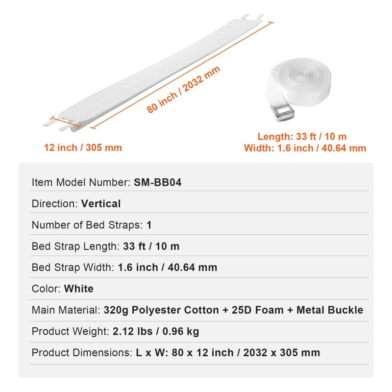 Sängyn yhdistyspala polyesteripuuvillalla ja muistivaahdolla valkoinen kymmenen metrin remmillä