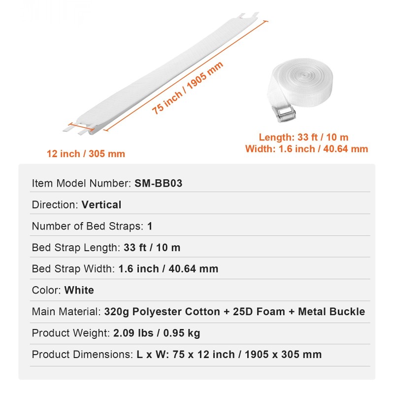 Sängyn välikappale polyesteripuuvilla 25D-muistivaahto kiristettävällä hihnalla valkoinen kahdelle patjalle
