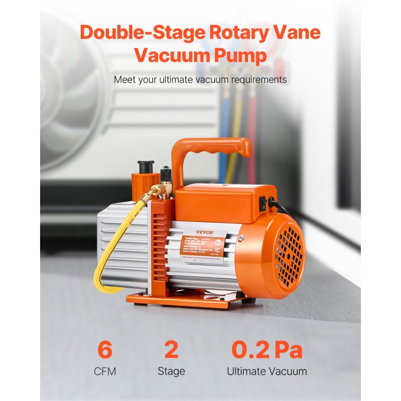 Roottorisiipipumppu 2-vaihe 6 CFM kuparimoottori ilmastointi- ja R134a/R22/R410a-huoltoon
