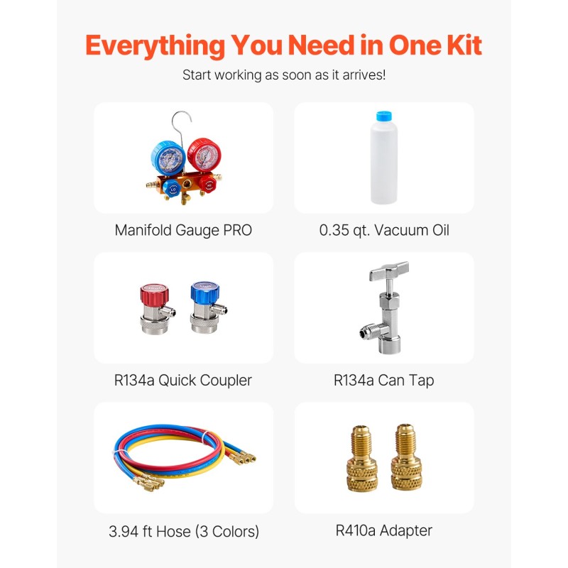 Pyöriväsiipinen 1-vaiheinen tyhjiöpumppu 3,5 CFM manometrisarjalla ilmastointihuoltoon