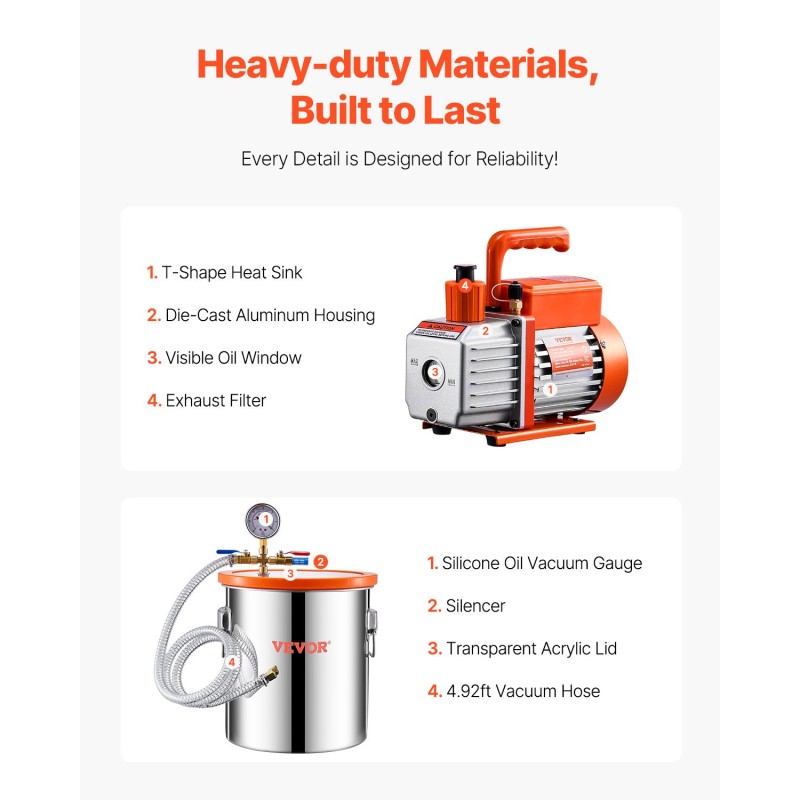 Tyhjiökammio ja tyhjiöpumppu 19 litraa ruostumatonta terästä akryylikannella hartsiin silikoniin ja epoksiin