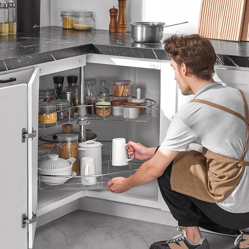 Kulmakaapin 2-kerroksinen munuaisenmuotoinen hylly hiiliteräs kromipinnoite täysin kääntyvä hydraulinen vaimennus