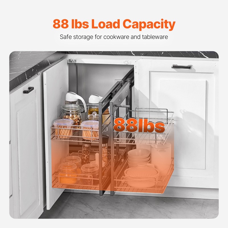 Nurkkakaapin ulosvedettävä kaksitasoinen säilytysjärjestelmä Q195-hiiliteräs 4 koria sopii 380mm ovenaukkoon
