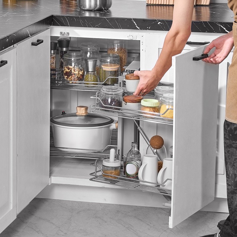 Ulosvedettävä sokean kulman kaapinjärjestelmä neljä koria hiiliteräs kromipinnoite alakaappiin