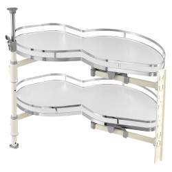 Ulosvedettävä kääntyvä kulmahylly kaksitasoinen hiiliteräs kromipinnoite sopii 900 mm leveään sokkelikulmakaappiin