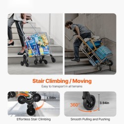 Ostoskärry portaissa kulkeva taittuva 45 l hiiliteräsrunko kolmipyöräiset porraspyörät