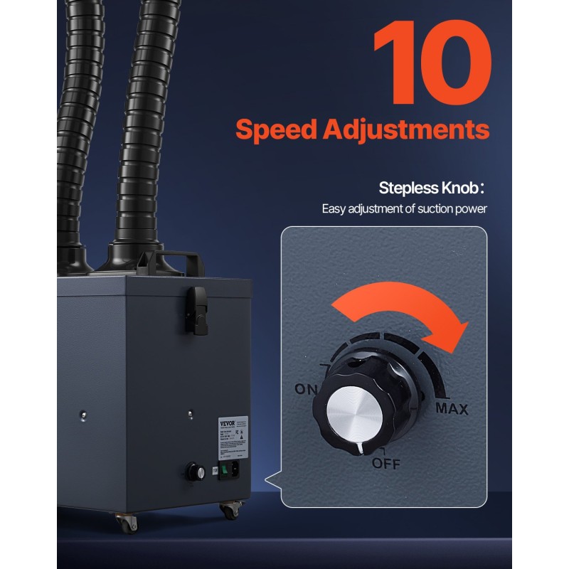 Höyry- ja savunpoistaja 275 wattia harjaton 2 poistoletkua 4-vaiheinen suodatus 10 nopeutta