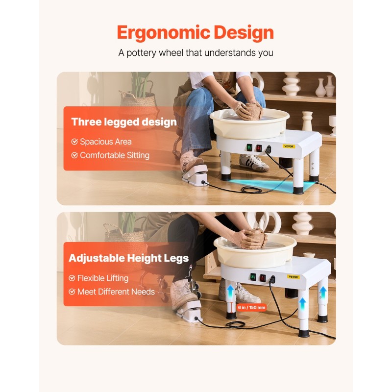 Sähköinen savenvalantakone alumiiniseoslautanen 35 cm 60–300 r/min harjaton 450 W