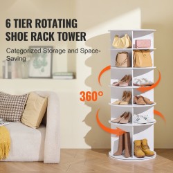 Pyörivä kenkäteline 6 tasoa 4 saraketta 24 paria puu-muovilevy valkoinen