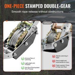 Käsitalja teräsvaijerilla 2 t 3,7 m kaksoisvaihteella pitkällä kahvalla