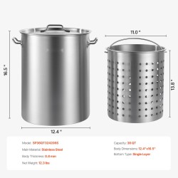 Keittokattila 34 litraa ruostumatonta terästä irrotettava kori kansi 0,8 millimetriä paksu pohja