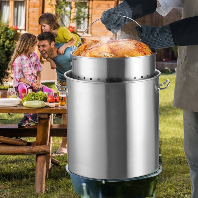 Keittopata ruostumatonta terästä 54 l siiviläkori kannella kahvoilla yksikerrospohja 0,8 mm