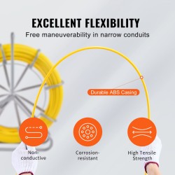 Lasikuituinen kaapelinvetoanastin 200,09 m 7,94 mm hiiliteräsrunko jarrukahva 3 vetopäätä