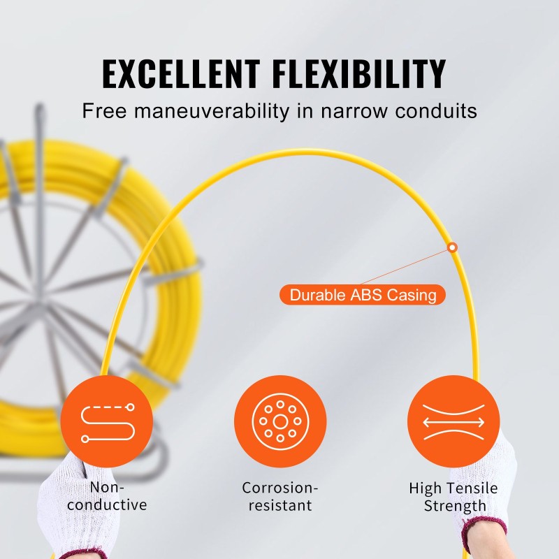 Lasikuituinen kaapelinvetoanastin 200,09 m 7,94 mm hiiliteräsrunko jarrukahva 3 vetopäätä