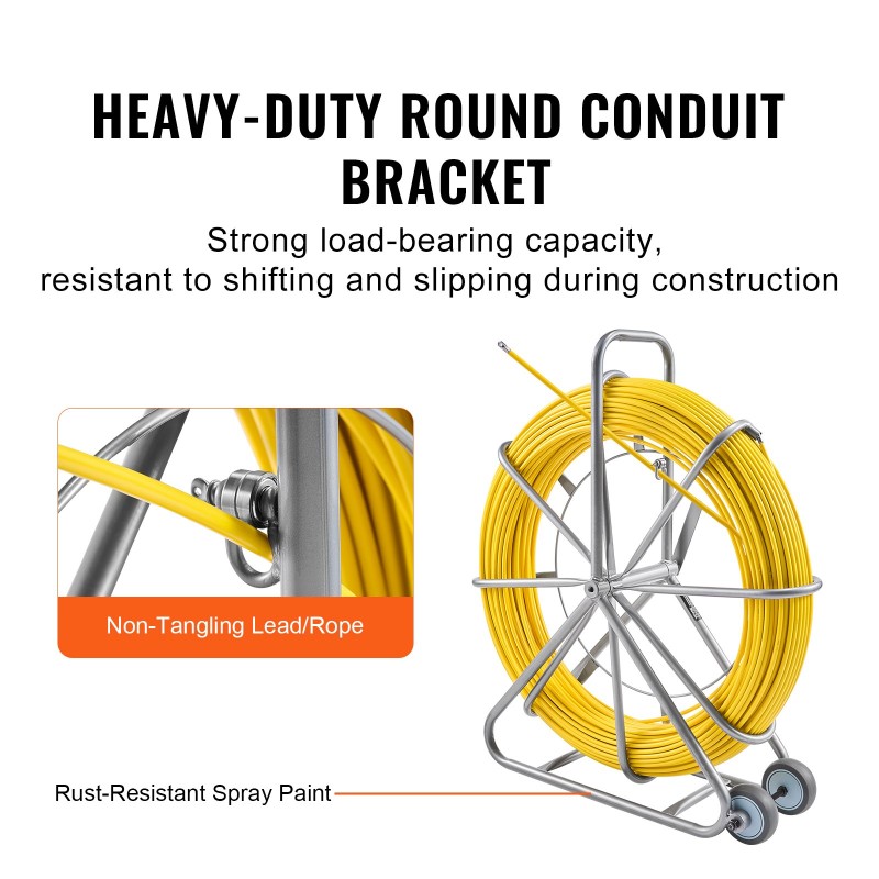 Lasikuituinen kaapelinvetoanastin 200,09 m 7,94 mm hiiliteräsrunko jarrukahva 3 vetopäätä