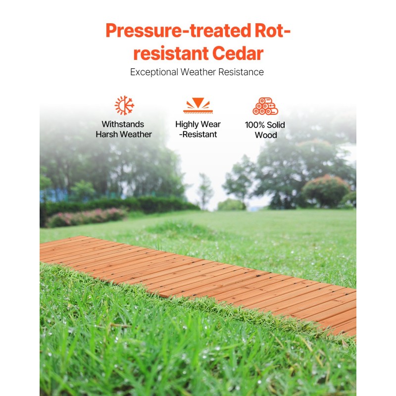 Rullattava setripuuinen puutarhapolku liukumaton pinta pituus 144 tuumaa leveys 17 tuumaa