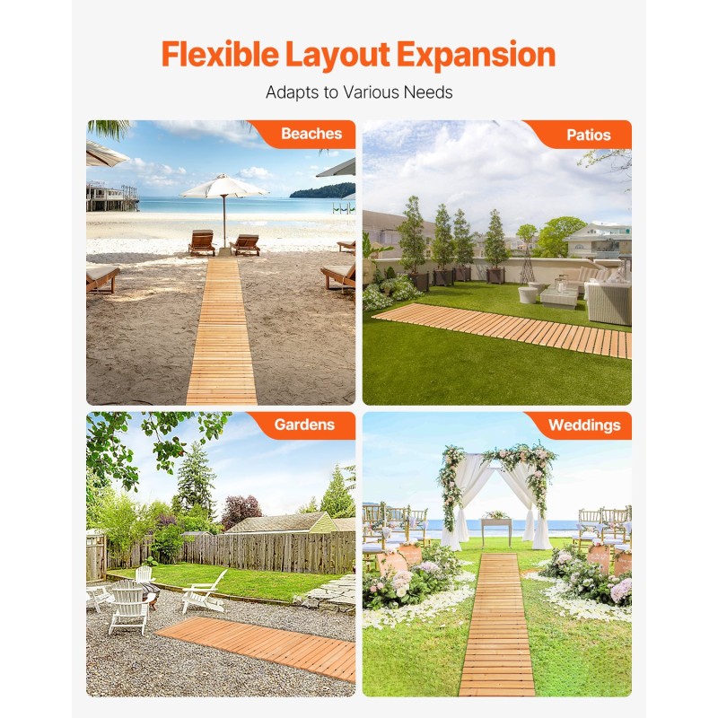 Puutarhapolku seetripuusta 96 tuumaa pitkä 17 tuumaa leveä rullattava liukumaton