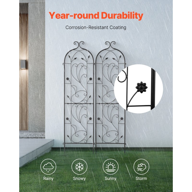 Metallinen köynnöstuki 2 kpl 152 x 38 cm jauhemaalattu musta puutarhaan