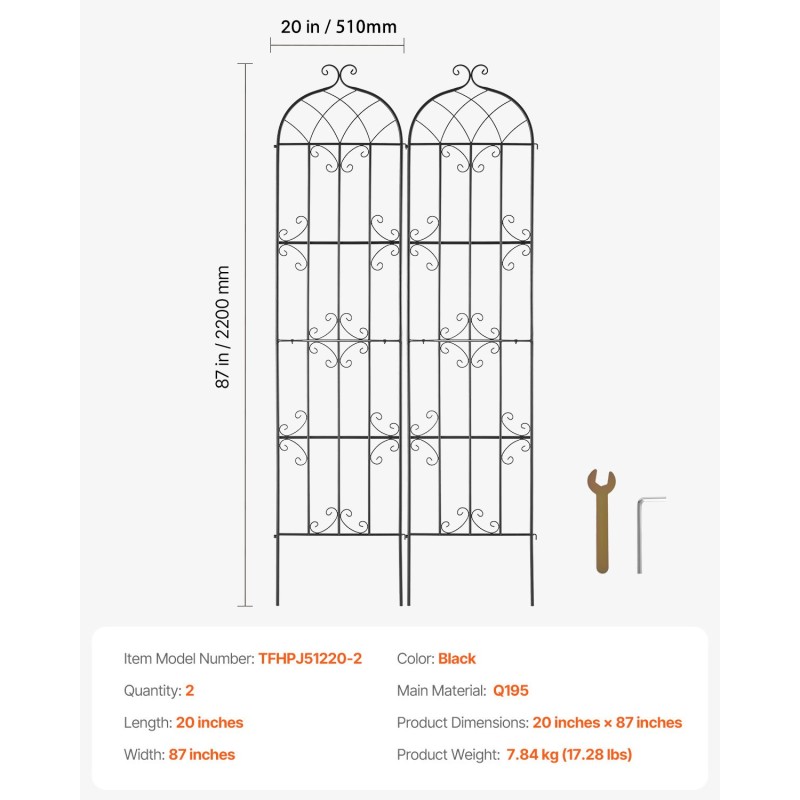 Metallinen köynnöstuki teräsrunko jauhemaalattu musta 51×220 cm 2 kpl