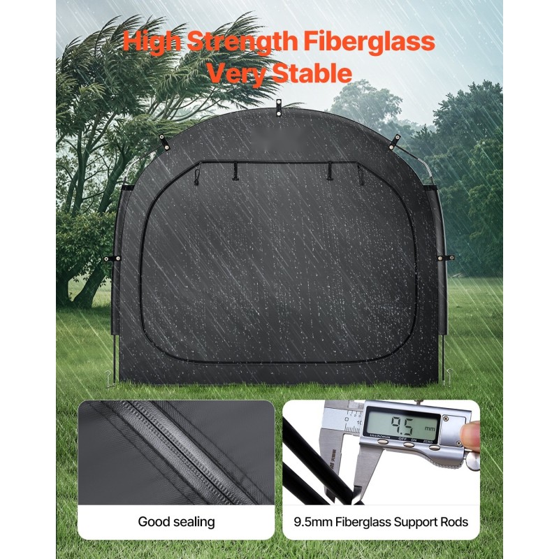 Pyöräsäilytysteltta 3–4 polkupyörälle Oxford-kangas 4000 mm vedenpitävä lasikuitutangot hengittävä ikkuna musta