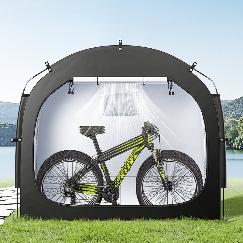 Pyöräsäilytysteltta 3–4 polkupyörälle Oxford-kangas 4000 mm vedenpitävä lasikuitutangot hengittävä ikkuna musta
