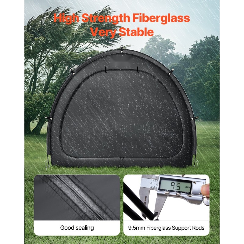 Pyöräsäilytyspaviljonki 4–5 polkupyörälle Oxford-kangas lasikuitutangot vesitiivis PU4000mm tuuletusikkunalla musta