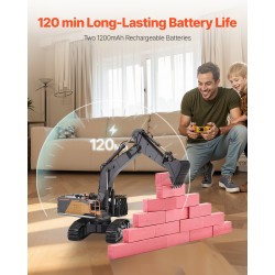 Kauko-ohjattava kaivinkone 1:14 metalliseos ja ABS-muovi kumitelat kaksi 1200 mAh akkua