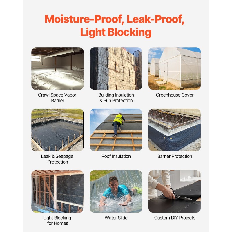 Muovikalvo polyeteeni 0,35 mm 3,05 m x 30,48 m musta-valkoinen kosteussulku