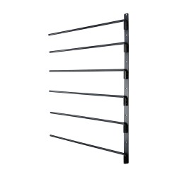 Seinään asennettava satulateline täyshitsattu teräs kuusi kääntyvää vartta musta ruosteenestopinnoite