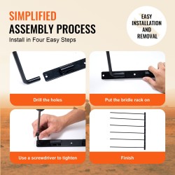 Seinään asennettava satulateline täyshitsattu teräs kuusi kääntyvää vartta musta ruosteenestopinnoite