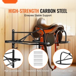 Seinään asennettava hiiliteräksinen satulateline 8-osainen mattamusta