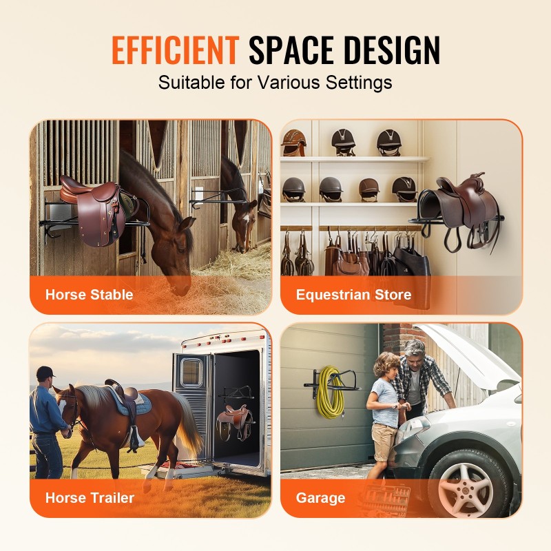 Seinään asennettava hiiliteräksinen satulateline 8-osainen mattamusta