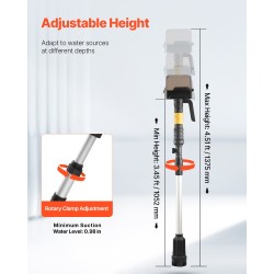 Johdoton uppopumppu alumiiniputkella 2000 l/h 7,8 m nostokorkeus 20V-akulle yhteensopiva