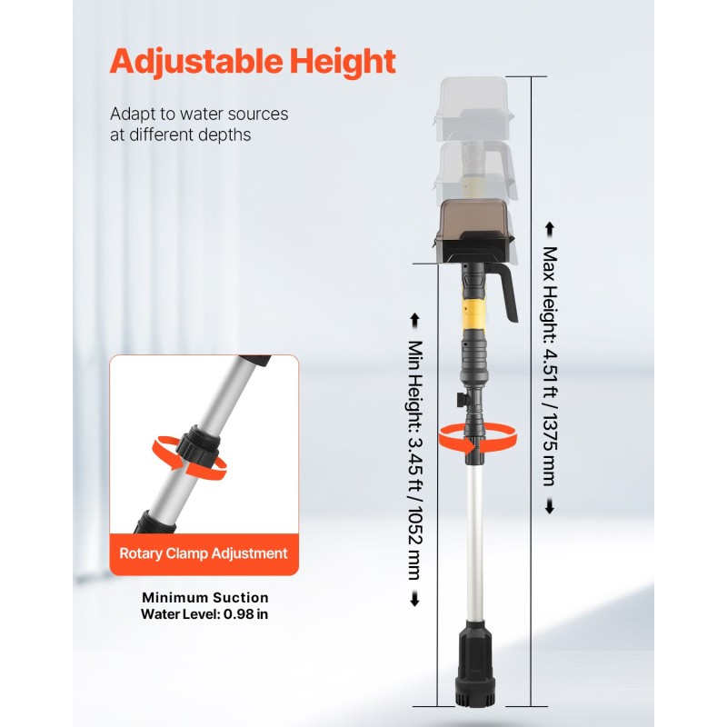 Johdoton uppopumppu alumiiniputkella 2000 l/h 7,8 m nostokorkeus 20V-akulle yhteensopiva