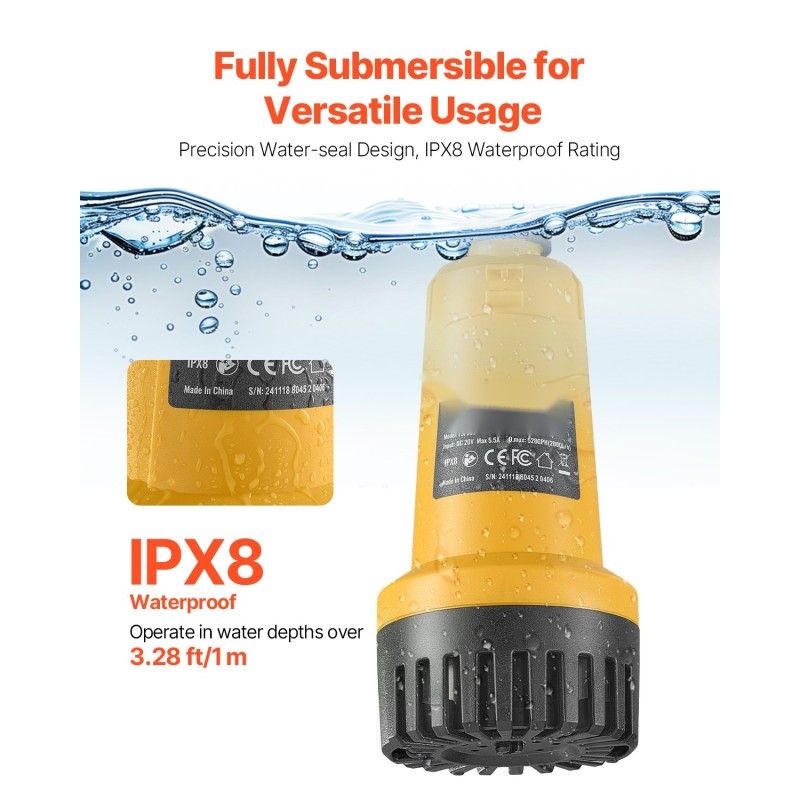 Akkukäyttöinen uppopumppu 20 V akuilla yhteensopiva harjaton moottori 33 l/min 20 m