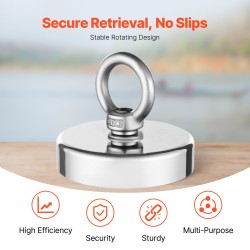 Neodyymikalastusmagneetti N35 318 kg vetovoima läpimitta 75 mm ruosteenkestävä runko