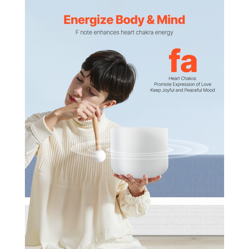 Kristalliäänimalja 8-tuumainen 99,99-prosenttinen F-nuottiin viritetty sydänchakran tasapainoon