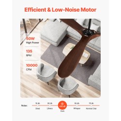 Kattotuuletin 72-tuumainen 3-lapainen puulavoilla kattoon asennettava käännettävä DC-moottori 6-nopeuksinen kaukosäädin