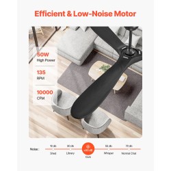 Kattotuuletin 72-tuumainen 3-lapainen puulavat matalaprofiilinen musta käännettävä DC-moottori
