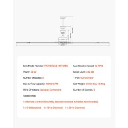 Kattotuuletin 244 cm 8 alumiinilapaa käännettävä tasavirtamoottori musta