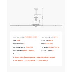 Kattotuuletin 244 cm harjattu nikkeli 8 alumiinilapaa DC-moottori