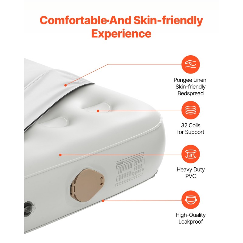 Yhden hengen ilmapatja metallikehyksellä sisäänrakennetulla pumpulla PVC-muovi ja polyesterikangas 1880x990x225 mm