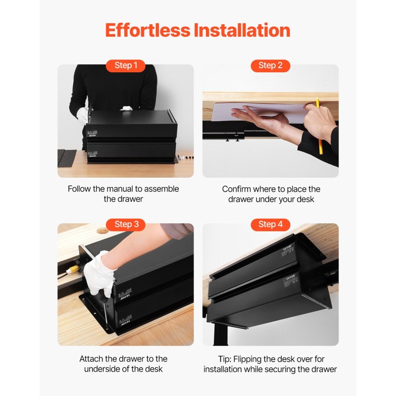 Ulosvedettävä kaksitasoinen laatikko pöydän alle Q235 teräsrunko musta 400 mm