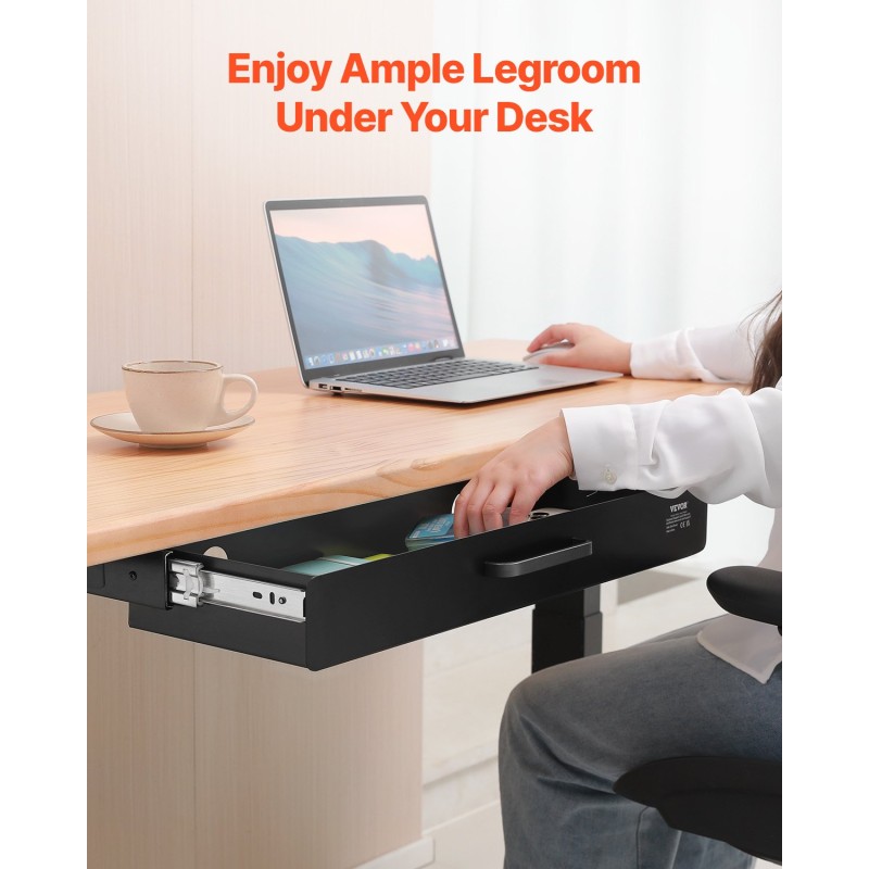 Pöydän alle asennettava leveä liukulaatikko Q235-teräs musta huopavuorauksella 635 mm