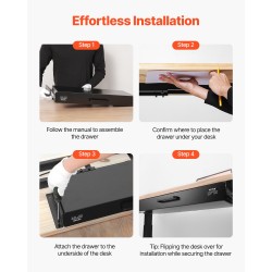 Pöydän alle asennettava leveä liukulaatikko Q235-teräs musta huopavuorauksella 635 mm