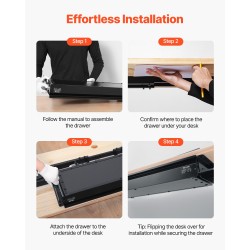 Pöydän alle asennettava teräs ja MDF vetolaatikko 680 mm yksitasoinen musta