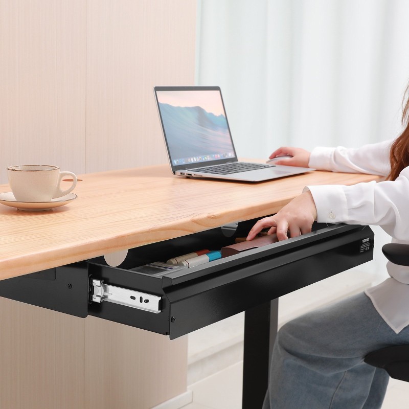 Pöydän alle asennettava teräs ja MDF vetolaatikko 680 mm yksitasoinen musta