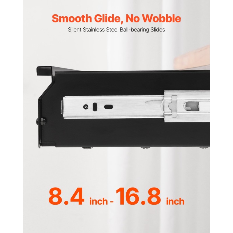 Pöydänalainen liukulaatikko 840 mm musta teräs ja MDF-levy