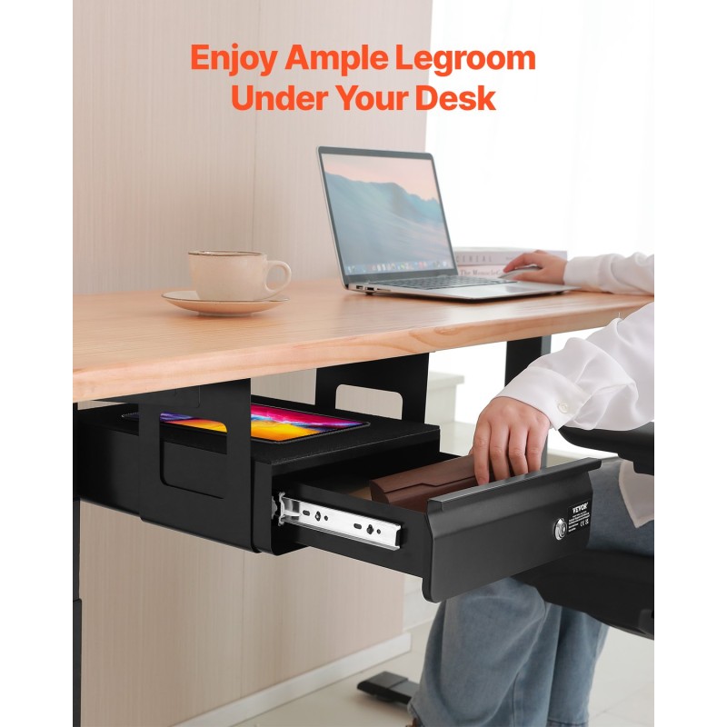 Pöydänaluslaatikko 13-tuumainen teräs lukittava ulosvedettävä musta