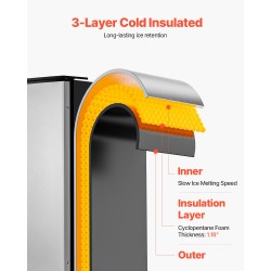 Työtason alle asennettava jääpalakone 36 kg vuorokaudessa 22 mm neliöpalat